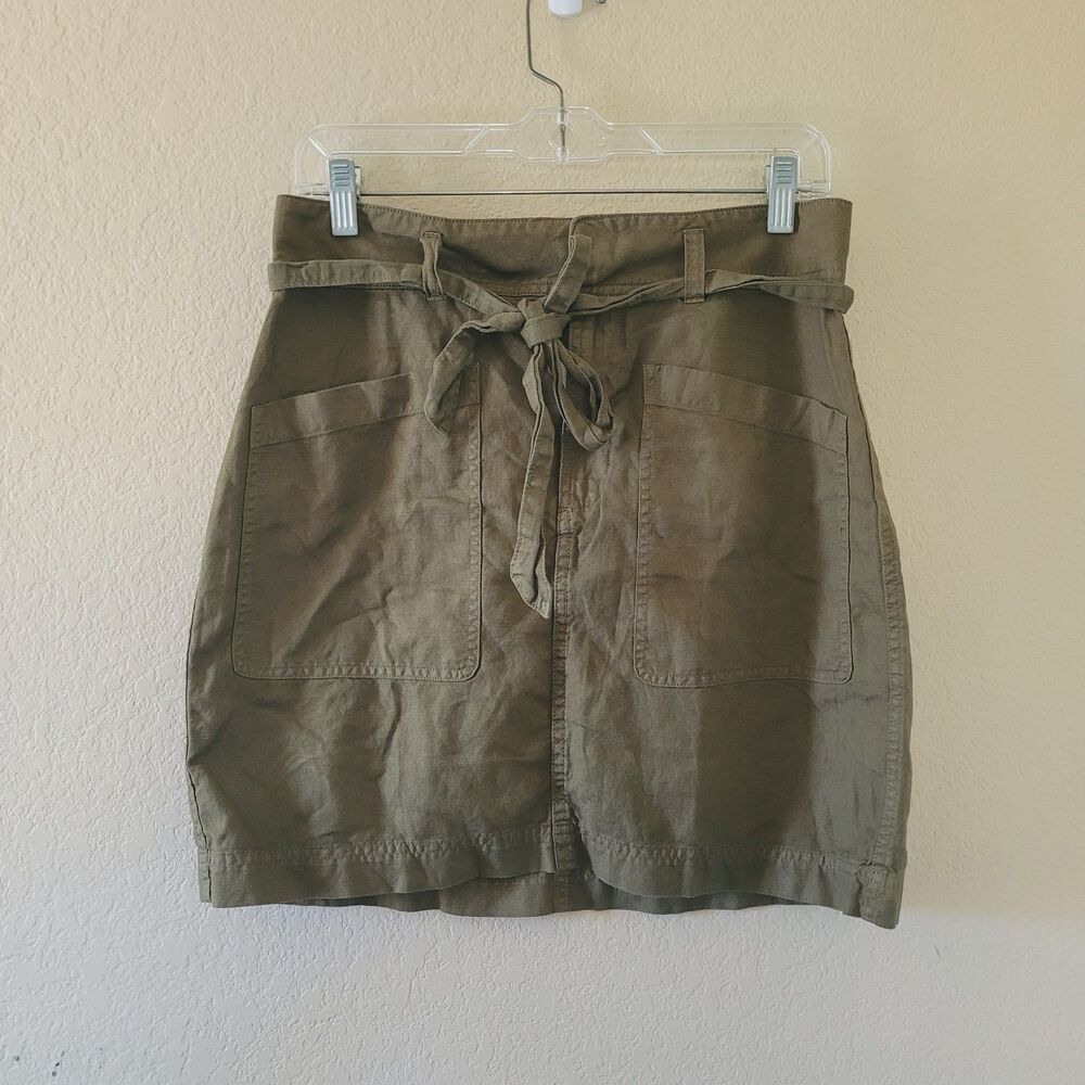 Faherty Tie Waist Linen Blend Mini Skirt Womens Size 8 Palos Utility Olive Green